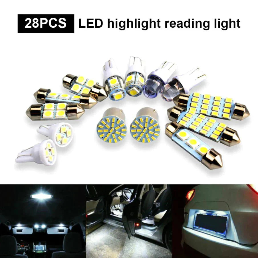 28pcs Car Interior White Combo LED Map Dome Door Trunk License Plate Light Bulbs