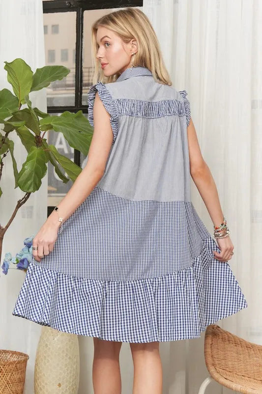 ADORA Button Down Textured Babydoll Dress