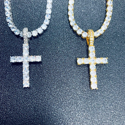 Tennis chain with cross necklace