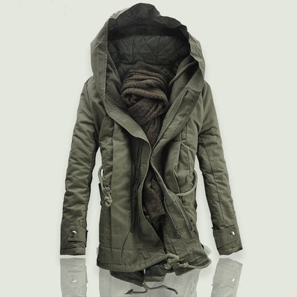 Men's plus plus size Winter hooded mid-length cotton coat