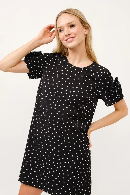 And The Why Embellished Sleeve Polka Dots Shift Dress