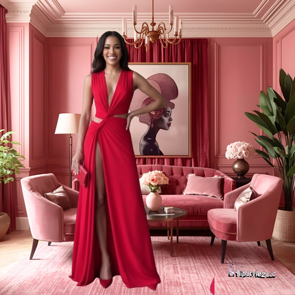 New sexy long Low-cut V-neck High Slit dress for women