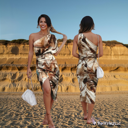 New beautiful golden Summer  off shoulder Floral Print Slit Dress
