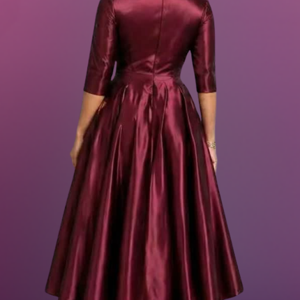 FLIPSTYLEZ LLC. Burgundy Floral Embroidered Satin Gown | Long Evening Spring Maxi Dress for Casual Elegance