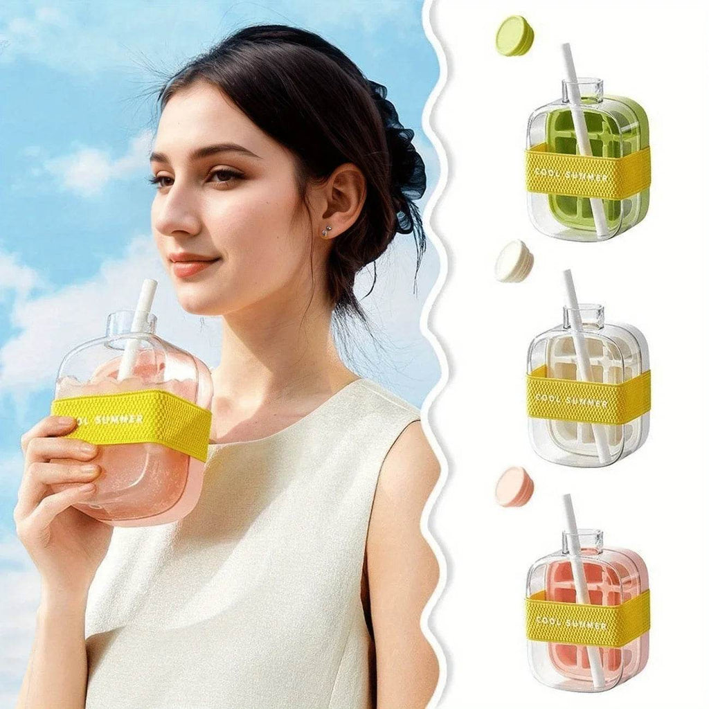 2-in-1 Ice Cube Tray & Water Bottle – Portable High-Capacity Ice Maker Mold for Home & Kitchen Summer Use