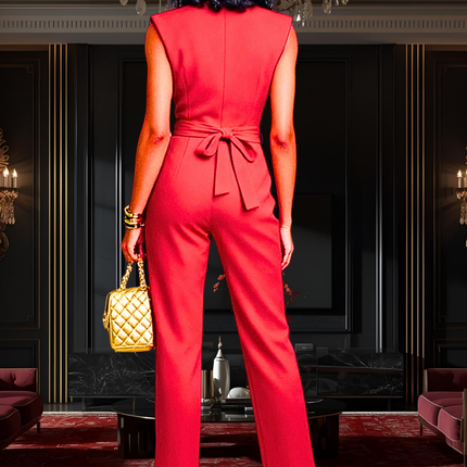 New Sexy Red Sleeveless Tie Vest High Waist Pants Suit for women