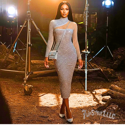 New Sparkling white Cut-out Off-the-shoulder S-shaped Sequin Dress for women