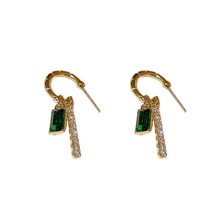 925 Silver Needle Personalized Design Diamond Green Zircon Earrings