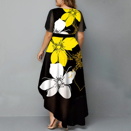 New Digital Print Flower Plus Size Women's Irregular Dress