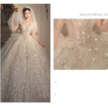 Long Sleeved Retro Bride Luxurious French Wedding Dress For Women