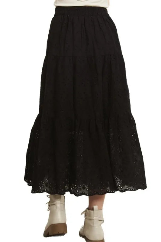 ADORA Elastic Waistband Tiered Midi Skirt