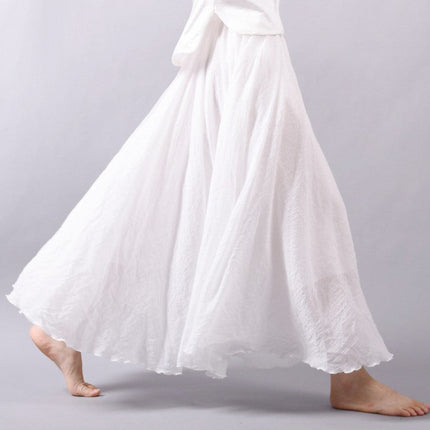 Mori Girl Art Plus Size Cotton And Linen Skirt Elastic Waist Linen A-line Skirt