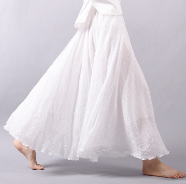 Mori Girl Art Plus Size Cotton And Linen Skirt Elastic Waist Linen A-line Skirt