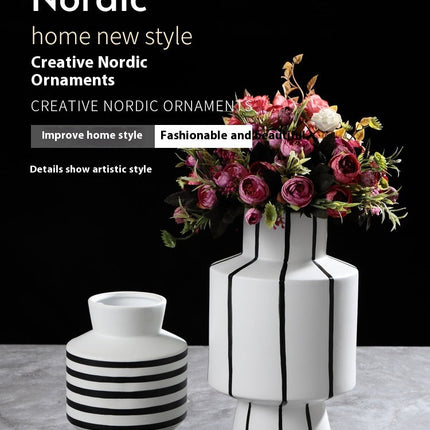 Black And White Striped Ceramic Vase Light Luxury Modern Home