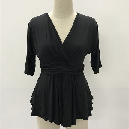 V Solid Color Women's Plus Size Dress
