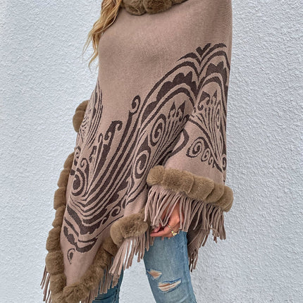 Winter Fur Collar And Fringed Shawl