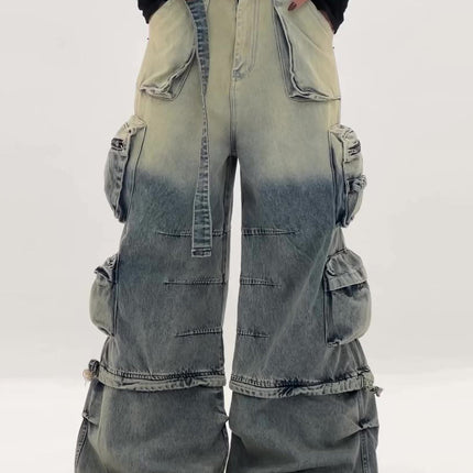 High - Waisted Ombre Cargo Jeans With Multiple Pockets