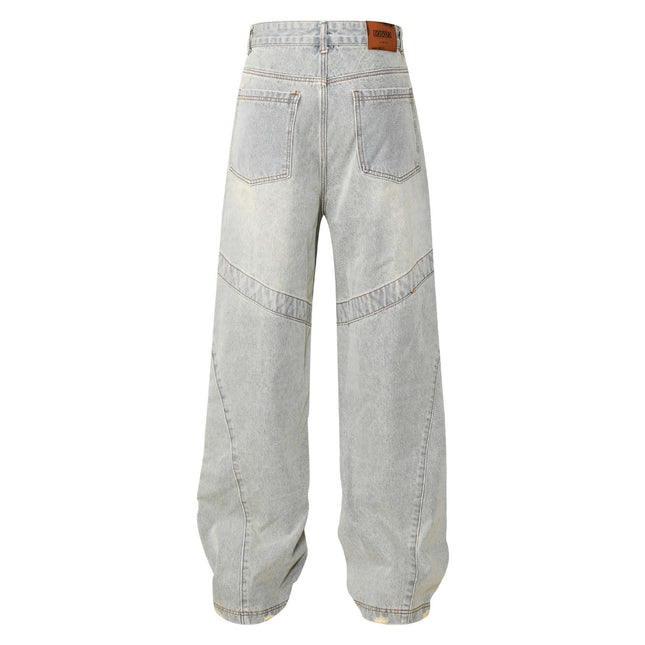 High Street American Stitching Patchwork Cat Beard Worn Jeans