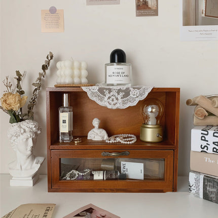 Retro Wooden Drawer Desktop Storage Cabinet Table