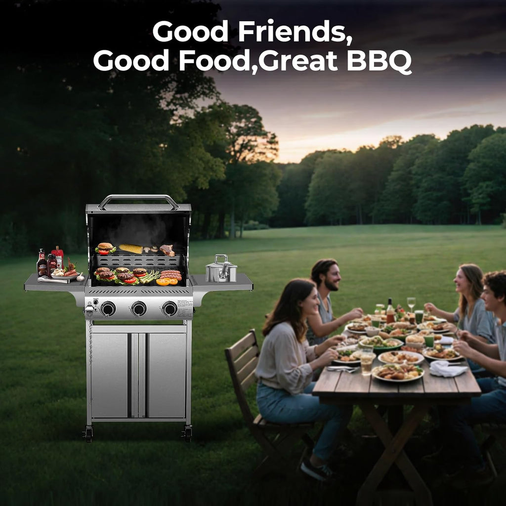 3 & 4-Burner Propane Gas Grills with Side Burners, for Outdoor Cooking, BBQ, Patio, Camping