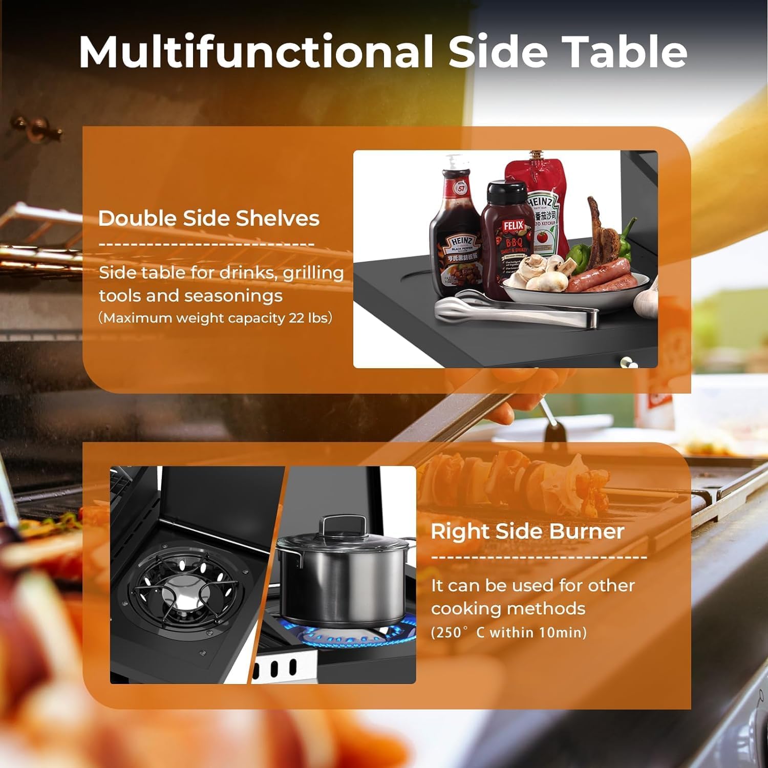 3 Hearth Propane Gas Grill, 355 Sq. Inch Cooking Area, Outdoor Camping Picnic, Black