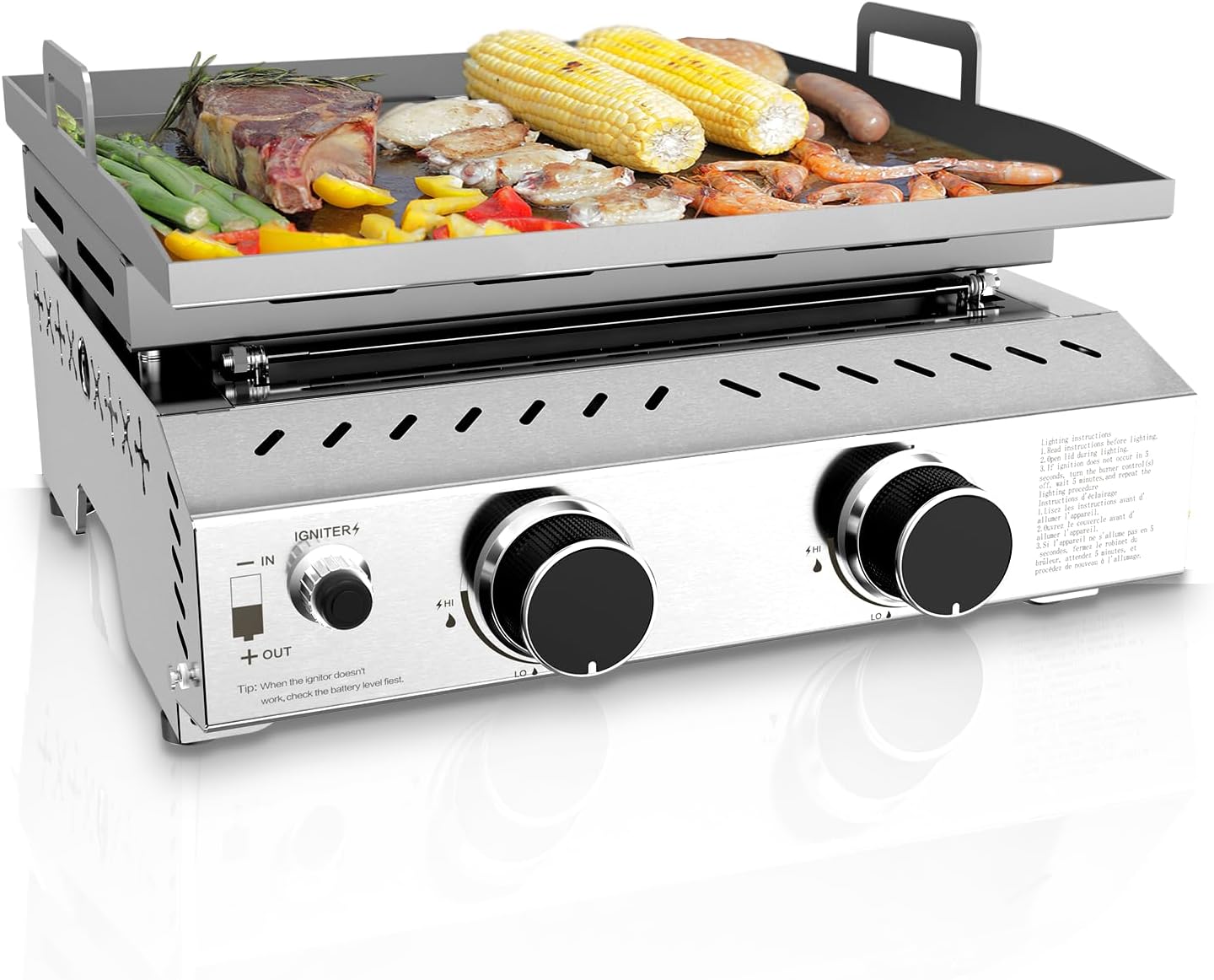 3 Burners Portable Propane Griddle，25 inch Stainless Steel Gas Grill，24,000 BTU Table Top Grill TG0130C