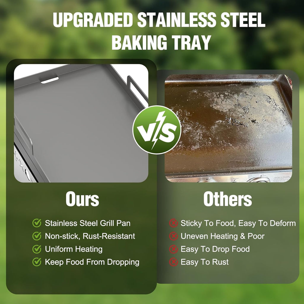 3 Burners Portable Propane Griddle，25 inch Stainless Steel Gas Grill，24,000 BTU Table Top Grill TG0130C