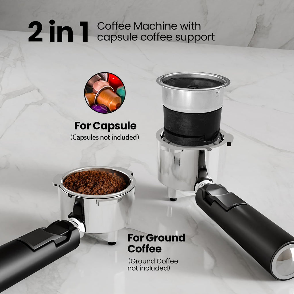 3 in 1 Professional Espresso Maker with Dual Heating System & Capsule Compatible CM8011