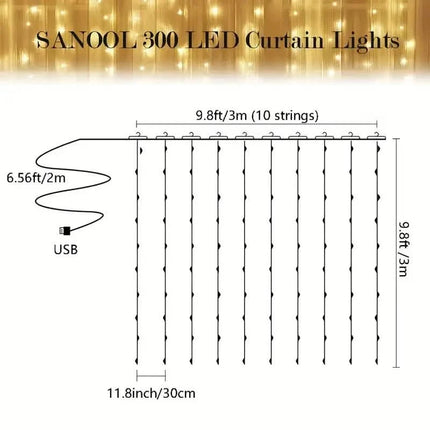 300 LED Curtain Fairy Lights