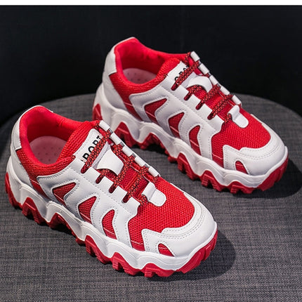 Urban teen Red retro design on white no tying sports shoe