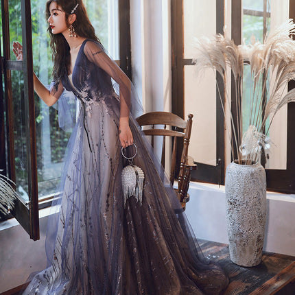Women's beautiful Purple long ballroom evening dress