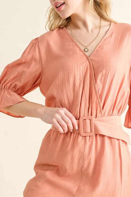 And The Why Flounce Sleeves Romper with Belt