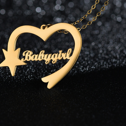 Personalized Cut Love Heart Shaped English Name Five-pointed Star