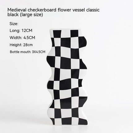 Ins Simple Chessboard Grid Ceramic Vase Living Room Bedroom Hydroponic Flower Vase Home Decoration Ornaments