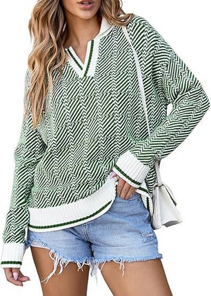 Knitted Pullover Lapel Women's Clothing