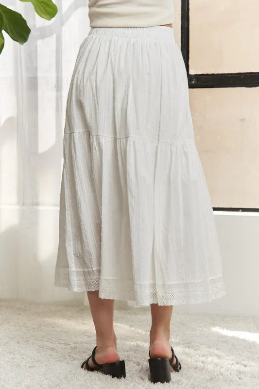 ADORA Elastic Waistband Tiered Midi Skirt