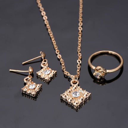 Diamond necklace, earring, ring, lady jewelry, square bridal jewelry set wholesale