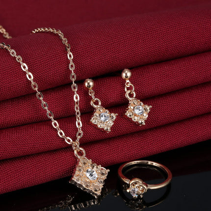 Diamond necklace, earring, ring, lady jewelry, square bridal jewelry set wholesale