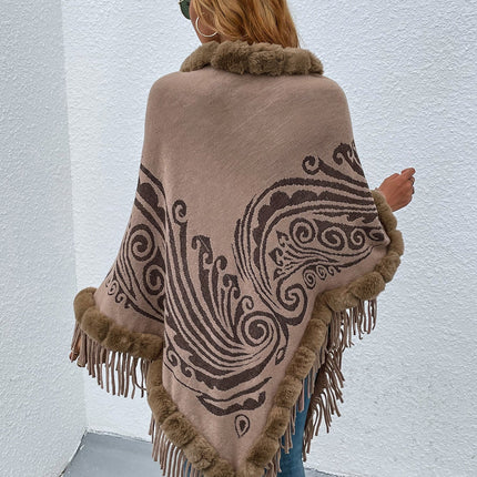 Winter Fur Collar And Fringed Shawl