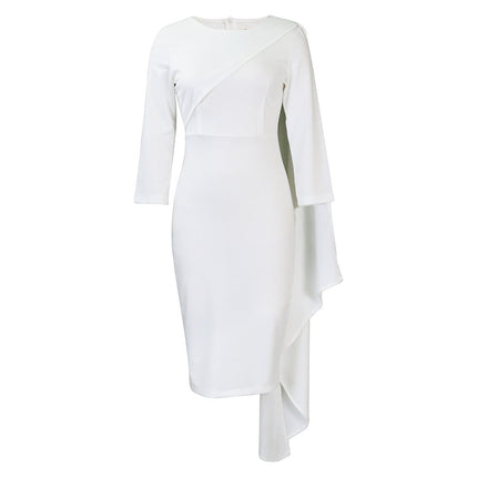 New Temperament Pure Color Ol Package Hip African Plus Size European And American Style Dress