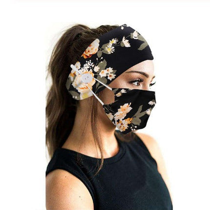 Button headband mask headscarf hair accessory 2-piece set