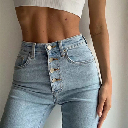 Single breasted jeans women's feet