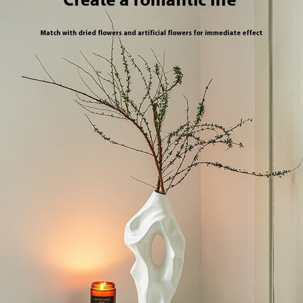 Vase Decoration Living Room Flower Arrangement Ceramic White Art Sculpture Decoration