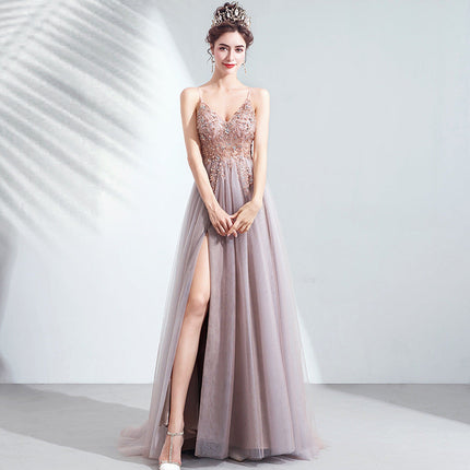 Sling Veil Catwalk High Slit Wedding Evening Dress