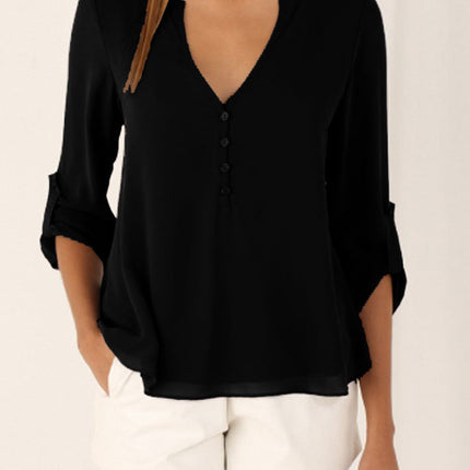 V-neck loose plus size chiffon shirt
