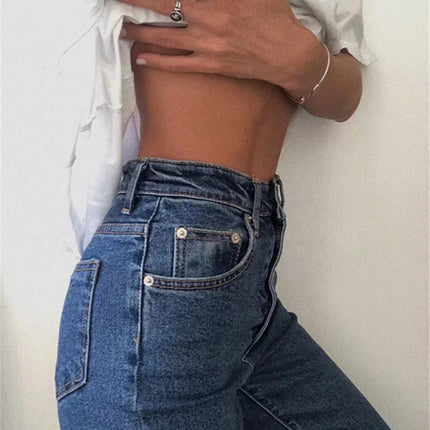 Single breasted jeans women's feet
