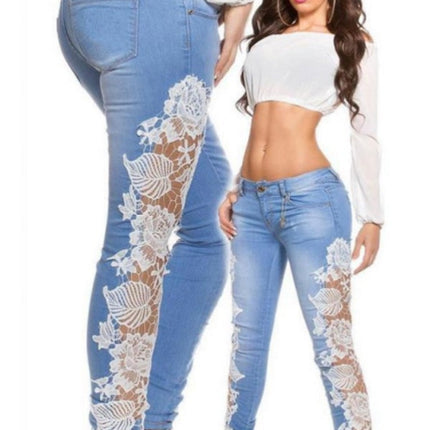 Sexy lace perspective stitching jeans