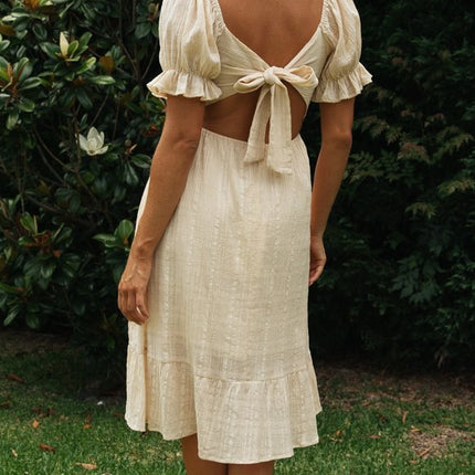 Fashion Tie Back Ruffle Sleeve Midi Dress