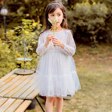 Girls puff sleeve super fairy white gauze skirt