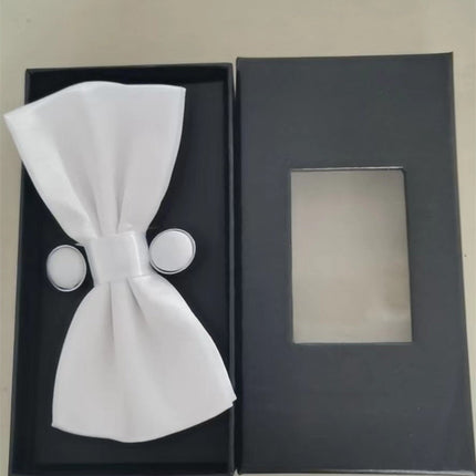 Pocket Square Cufflinks Set Men's Bow Gift Box